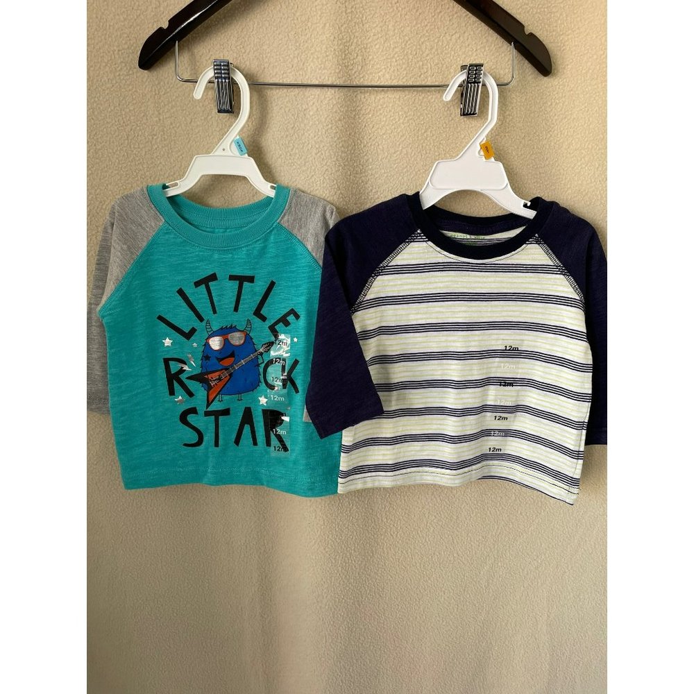 Peanut & Ollie Long Sleeve Striped & Little Rock Star Monster T-Shirts - 2-Pc Se